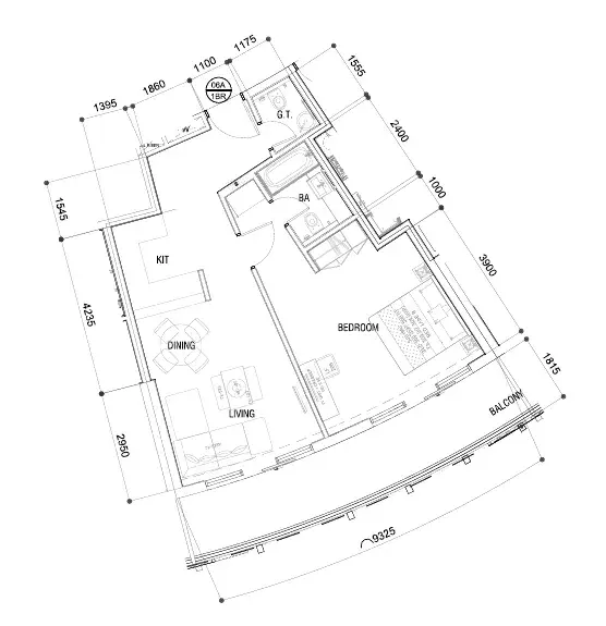 1 Bedroom apartments - DAMAC Majestine floor plan