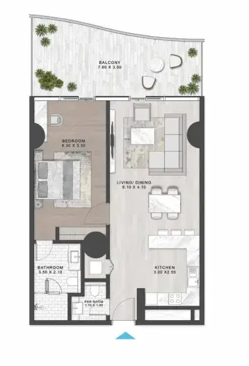 1 Bedroom apartments - Damac Casa floor plan