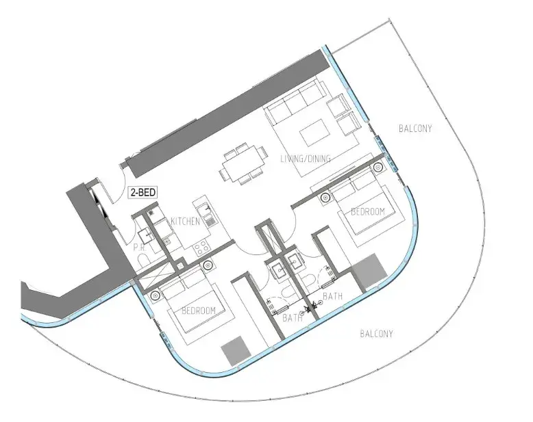 2 Bedrooms apartments - Damac Casa floor plan