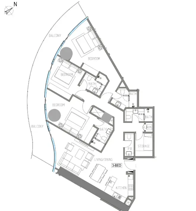 3 Bedrooms apartments - Damac Casa floor plan