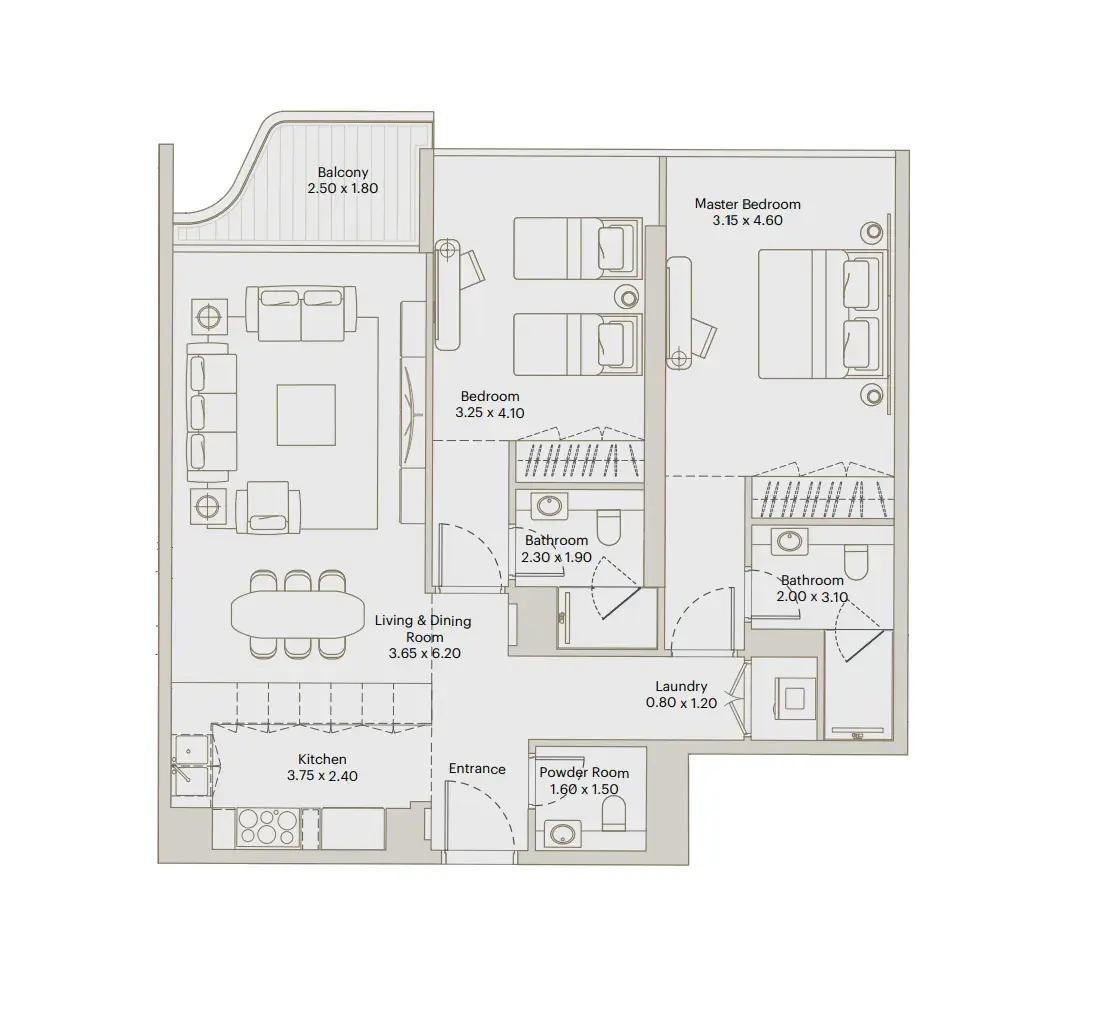 2 Bedrooms apartments - Eleve floor plan