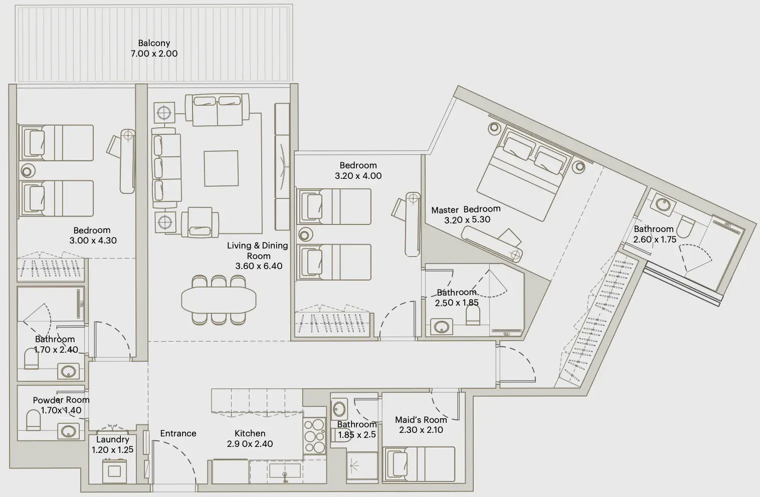 3 Bedrooms apartments - Eleve floor plan