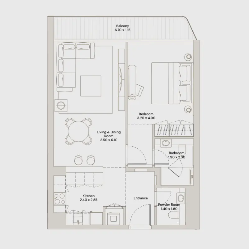 1 bedroom floor plan