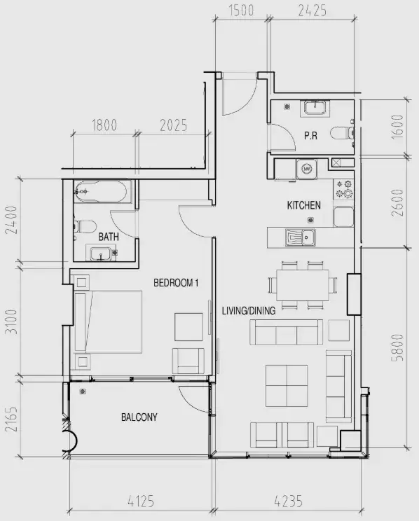 1 Bedroom apartments - Damac Hills - Park Town floor plan