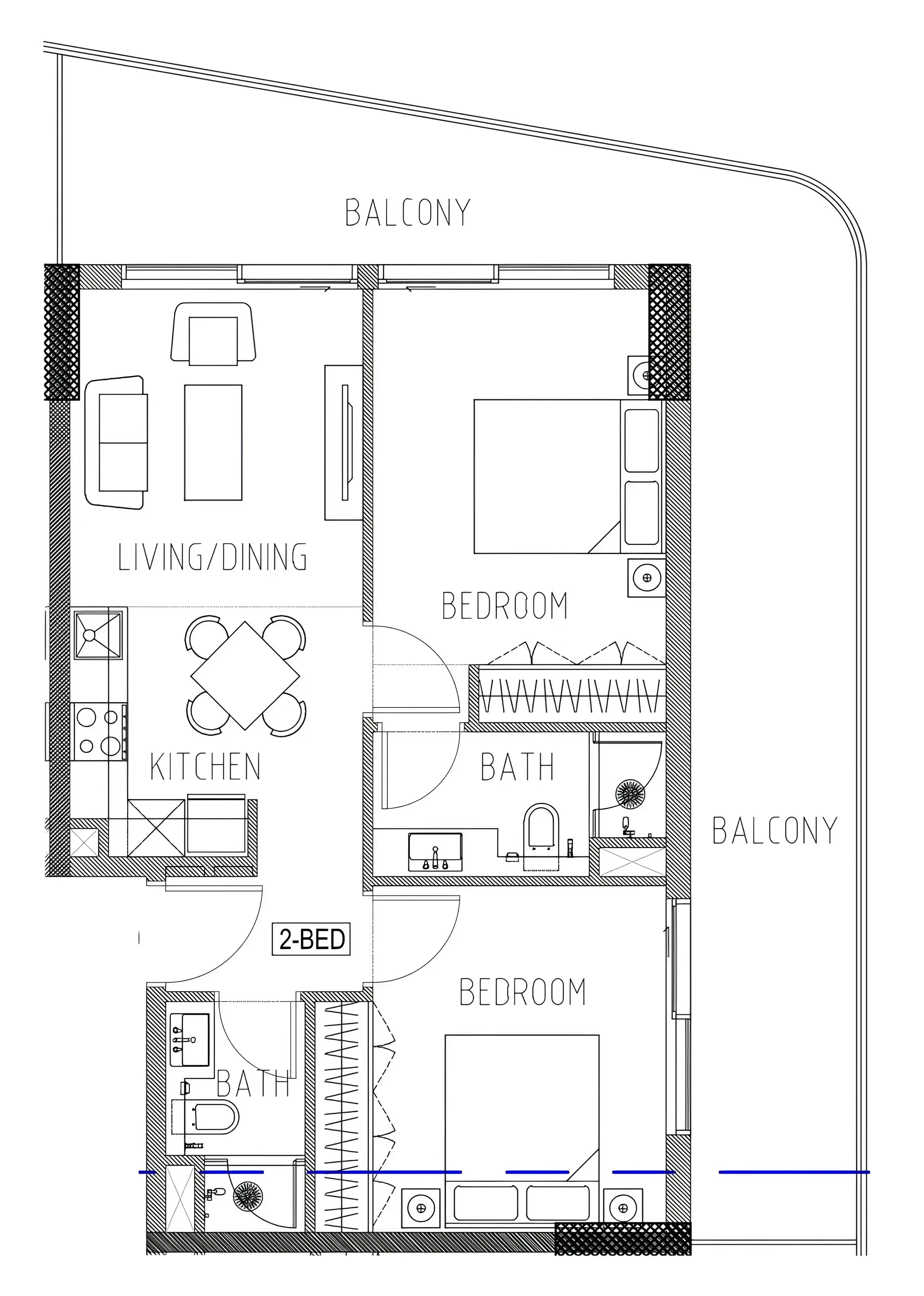 2 Bedrooms apartments - Elo 2 and 3 Damac floor plan