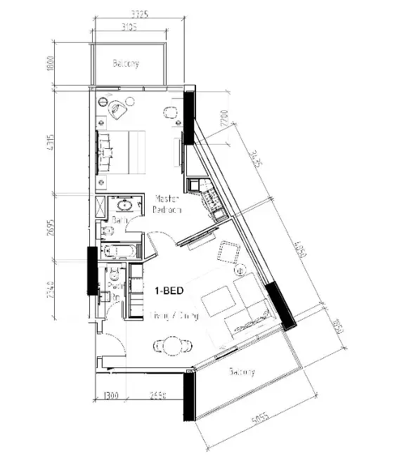 1 Bedroom apartments - Damac Hills - Radisson Dubai floor plan