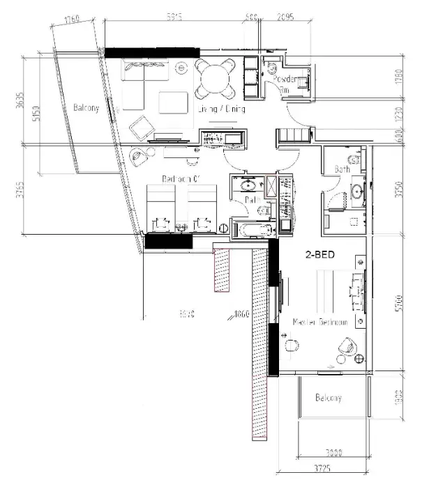 2 Bedrooms apartments - Damac Hills - Radisson Dubai floor plan
