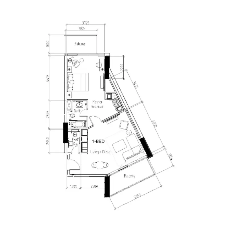 1 bedroom floor plan