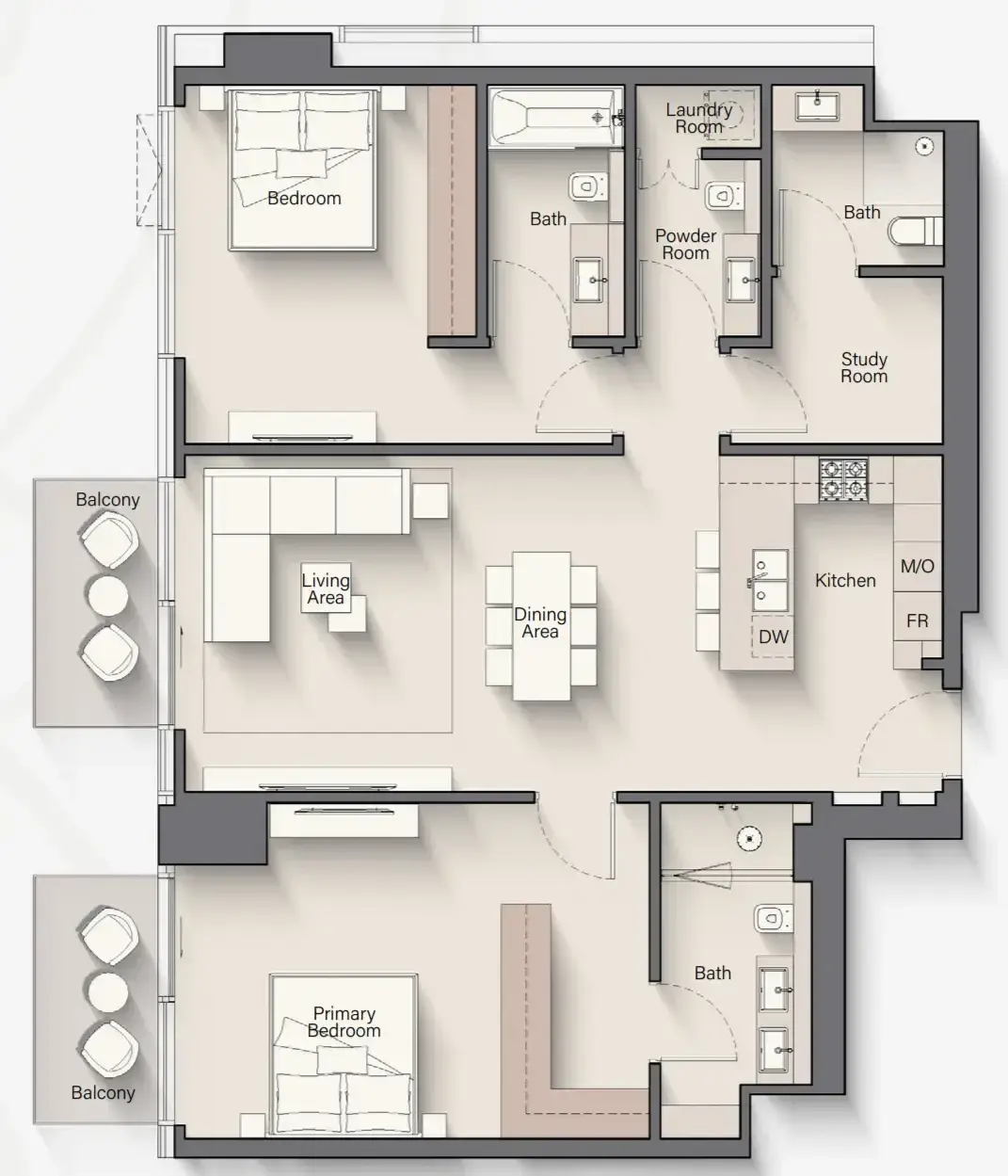 2 Bedrooms apartments - Riverton House floor plan