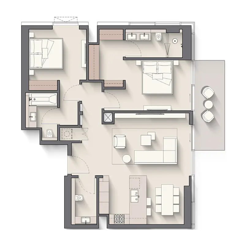 2 bedroom Apartments -  Riverton House floor plan