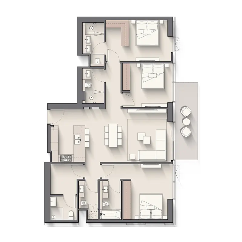 3 bedroom Apartments -  Riverton House floor plan