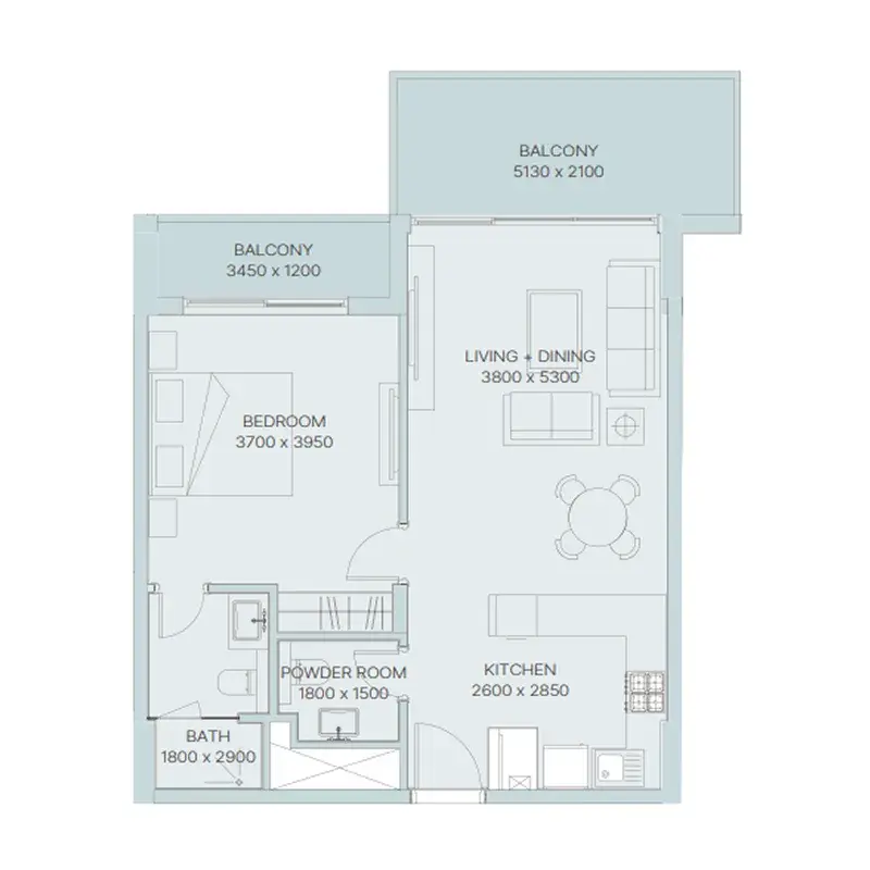 1 Bedroom apartments - The Haven 3 floor plan