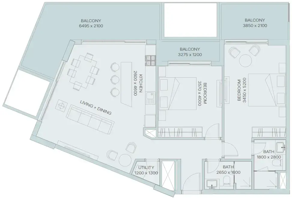 2 Bedrooms apartments - The Haven 3 floor plan
