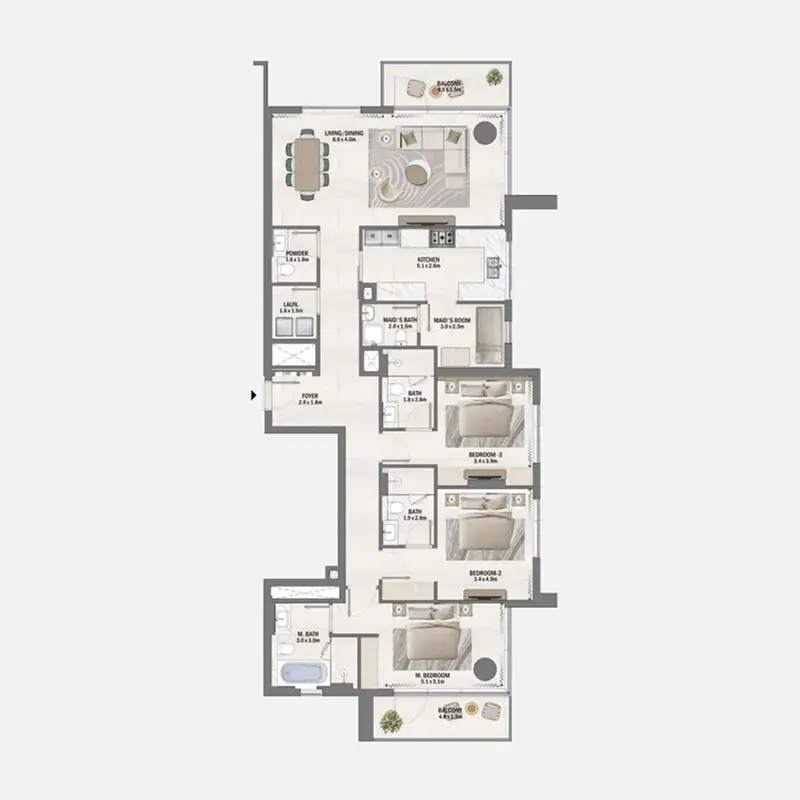 3 Bedrooms apartments - Beachfront Gates floor plan