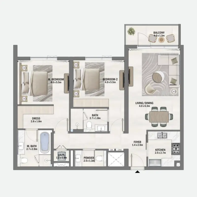 2 bedroom floor plan