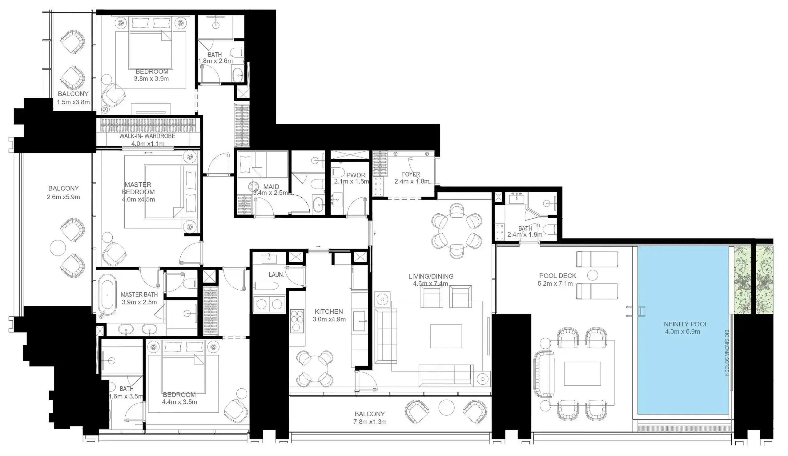 3 Bedrooms apartments - Burj Binghatti Jacob and Co Residences floor plan