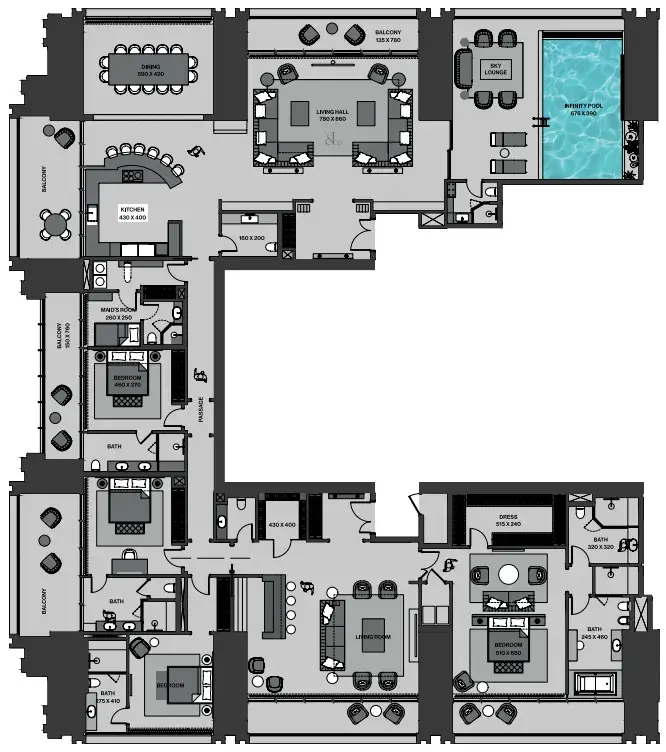 4 Bedrooms apartments - Burj Binghatti Jacob and Co Residences floor plan