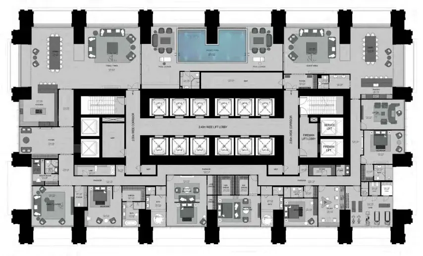5 Bedrooms apartments - Burj Binghatti Jacob and Co Residences floor plan