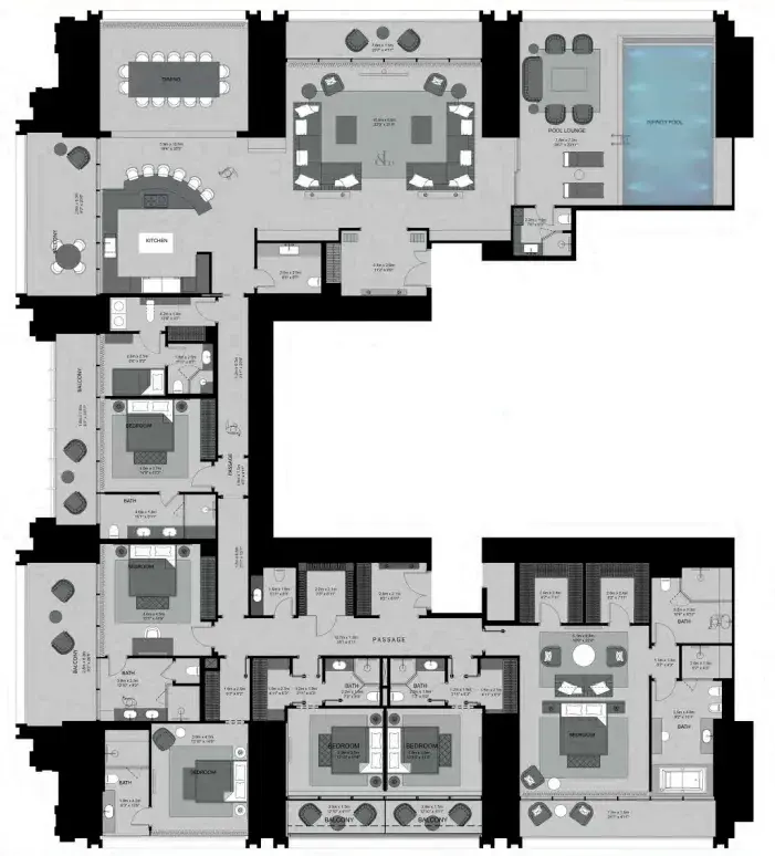 6 Bedrooms penthouse - Burj Binghatti Jacob and Co Residences floor plan