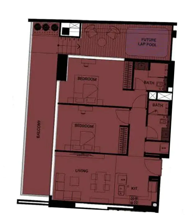 2 Bedrooms apartments - Binghatti Ruby floor plan