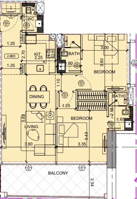 2 Bedrooms apartments - Binghatti Moonlight floor plan