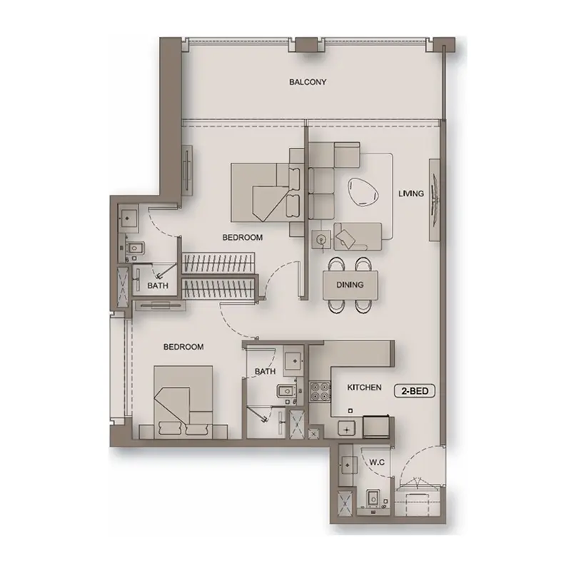 2 bedroom Apartments -  Binghatti Moonlight floor plan