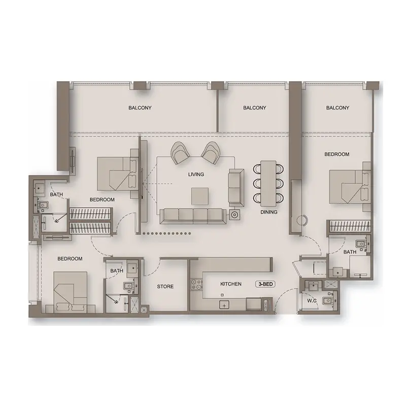 3 bedroom Apartments -  Binghatti Moonlight floor plan