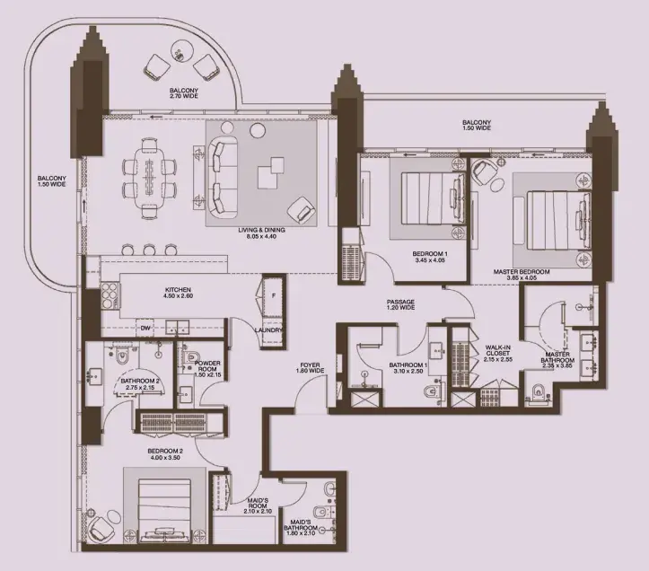 3 Bedrooms apartments - Atelis floor plan