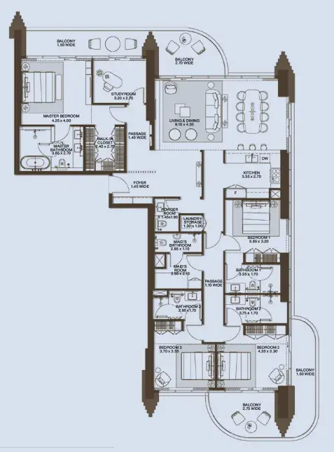 4 Bedrooms apartments - Atelis floor plan