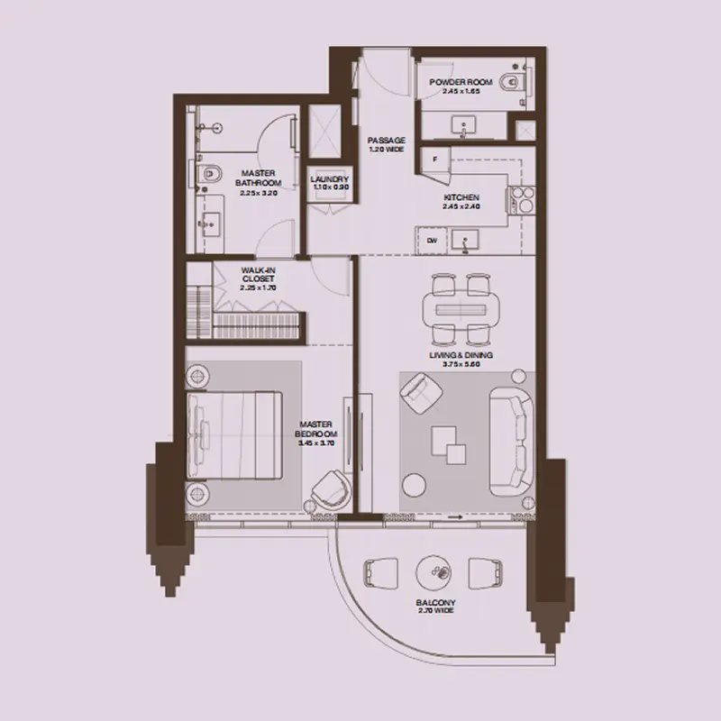 1 bedroom Apartments -  Atelis floor plan