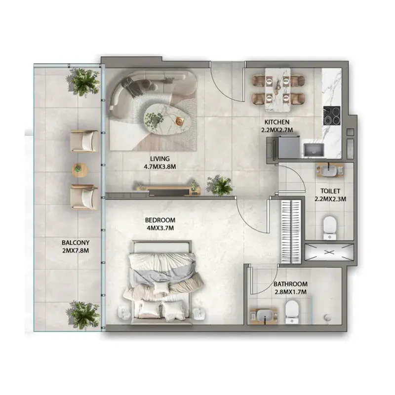 1 Bedroom apartments - Antalya floor plan