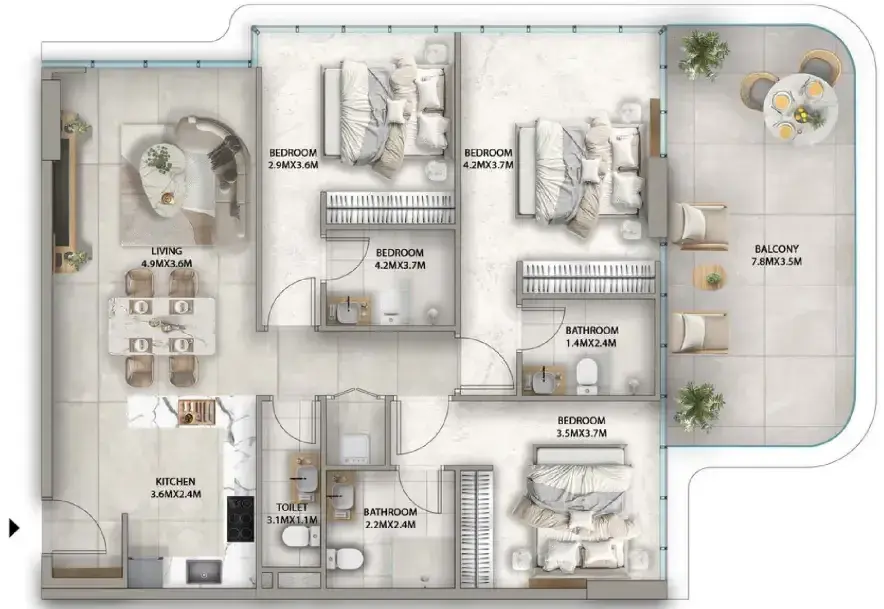 3 Bedrooms apartments - Antalya floor plan