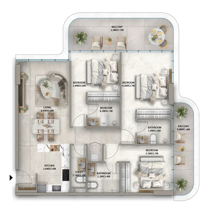 3 bedroom Apartments -  Antalya floor plan
