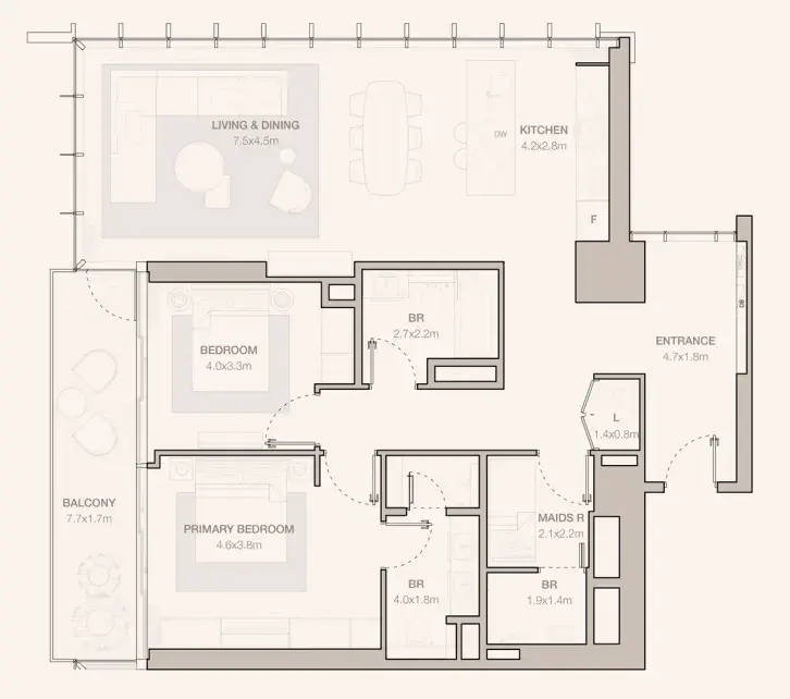2.5 bedrooms apartments - Jumeirah Residences Emirates Towers floor plan