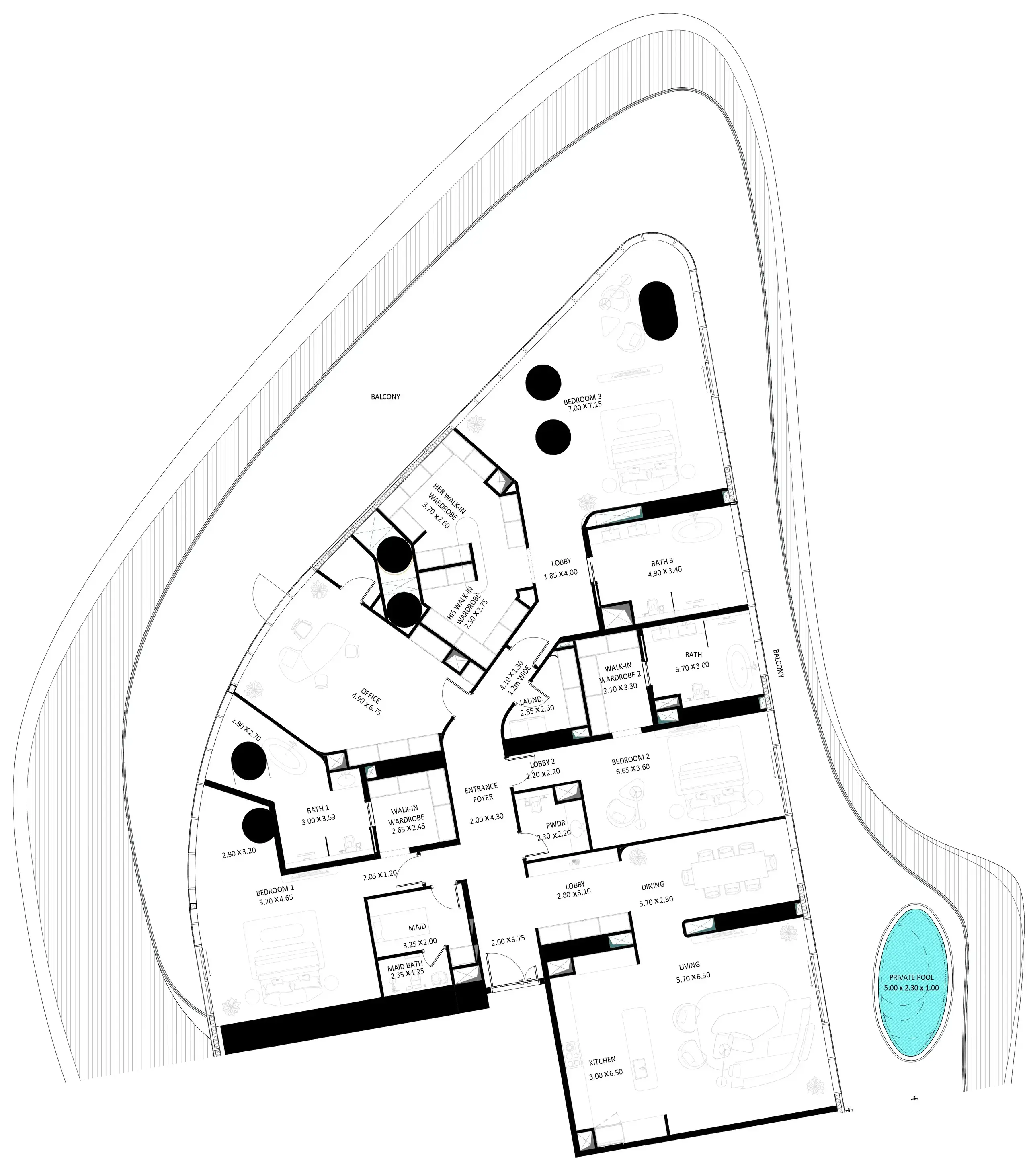 3 Bedrooms None - Bugatti Residences by Binghatti floor plan