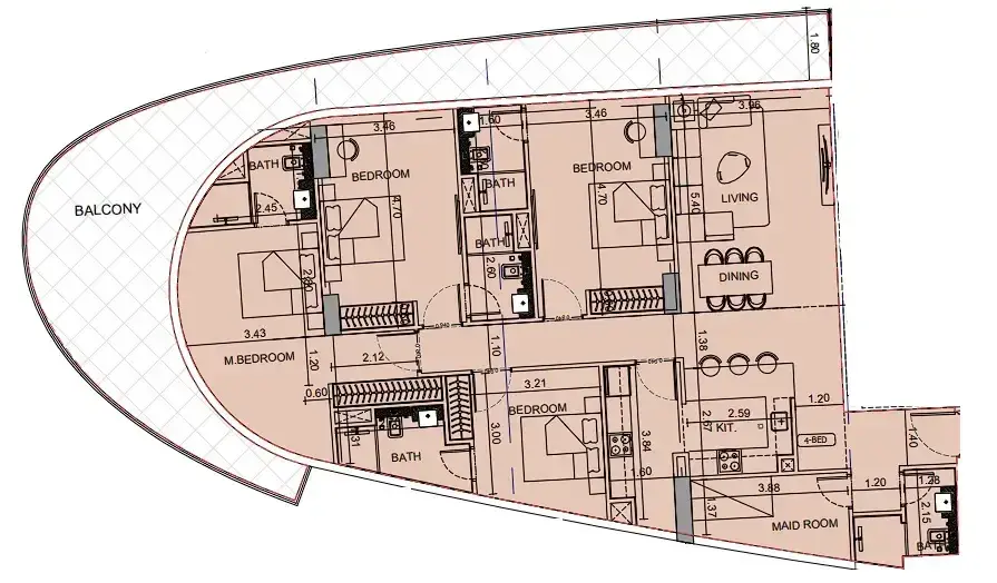 4 Bedrooms apartments - Binghatti Aquarise floor plan