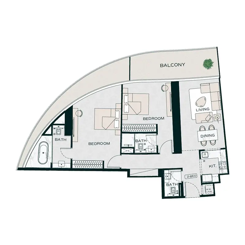2 bedroom Apartments -  Binghatti Aquarise floor plan