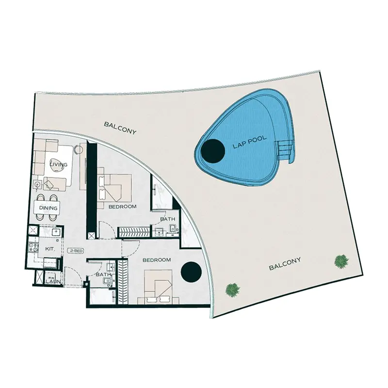 2 bedroom + pool Apartments -  Binghatti Aquarise floor plan