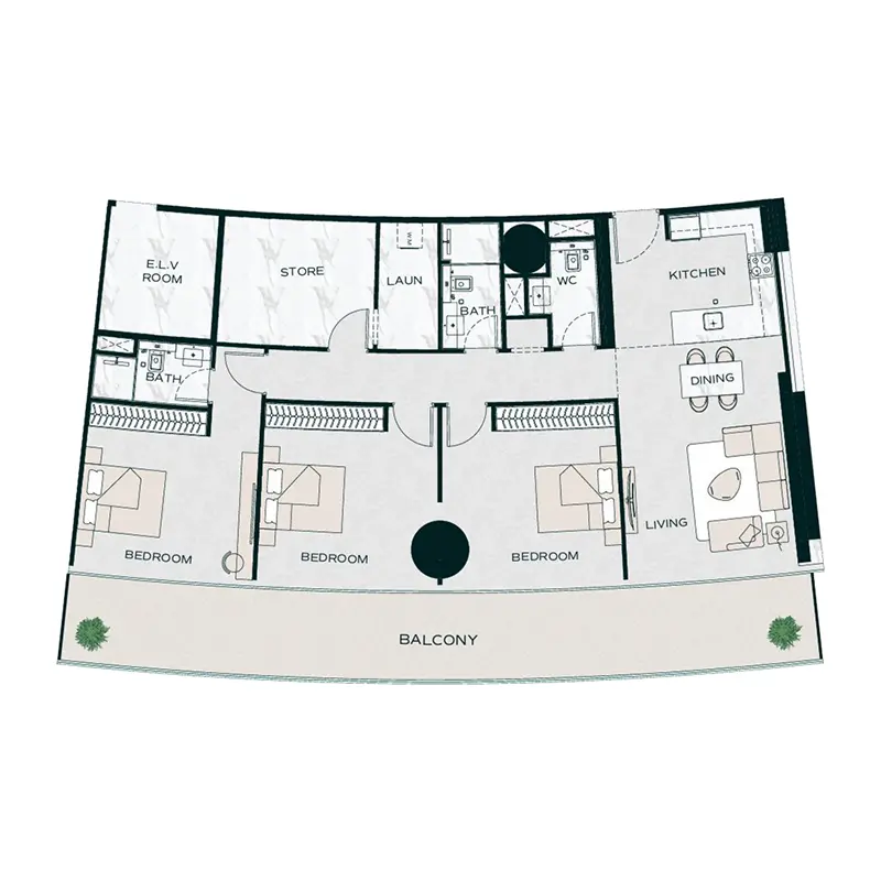 3 bedroom Apartments -  Binghatti Aquarise floor plan