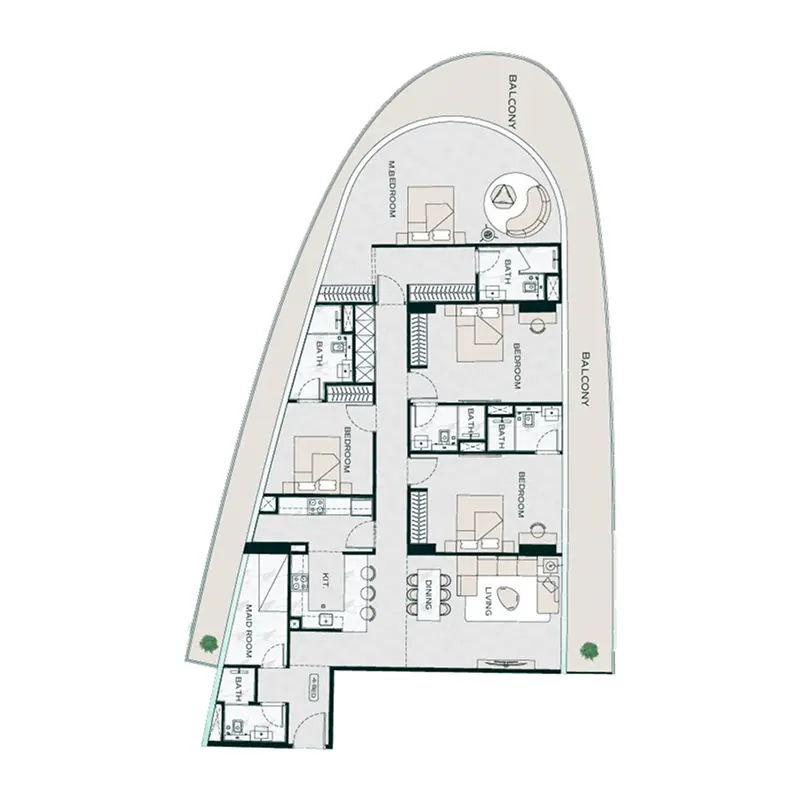4 bedroom Apartments -  Binghatti Aquarise floor plan