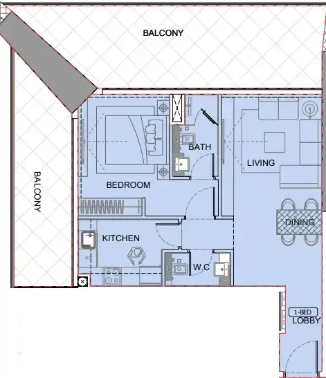 1 Bedroom apartments - One by Binghatti floor plan