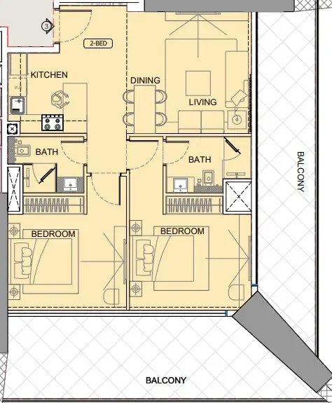 2 Bedrooms apartments - One by Binghatti floor plan