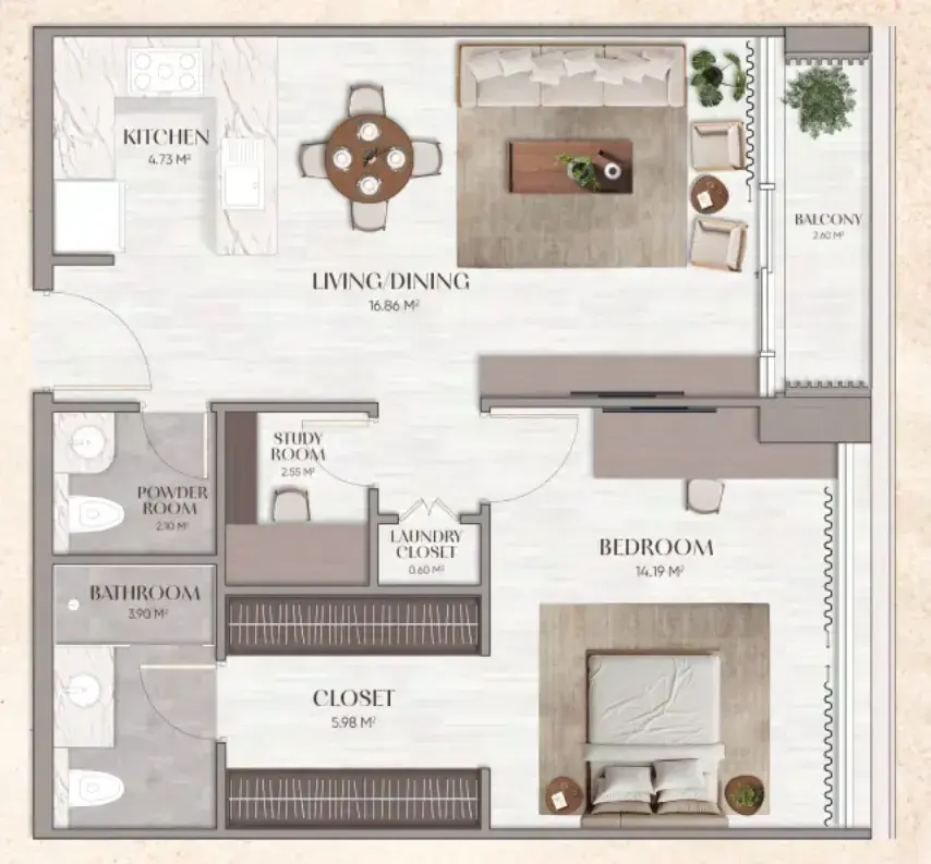 1 Bedroom apartments - Urban Horizon floor plan