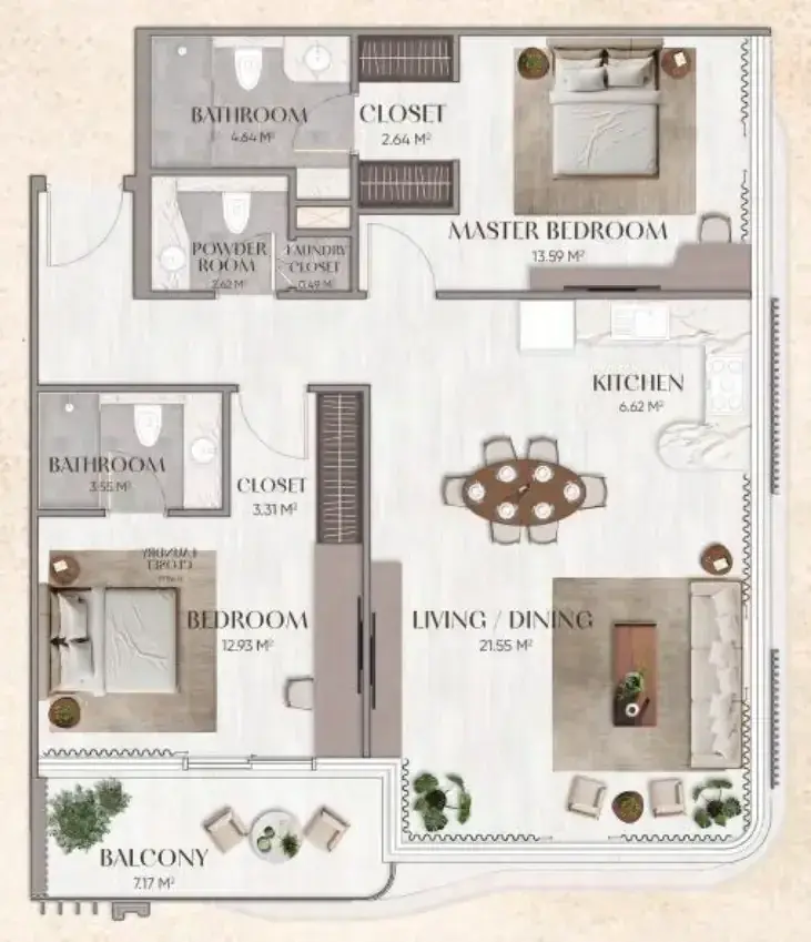 2 Bedrooms apartments - Urban Horizon floor plan