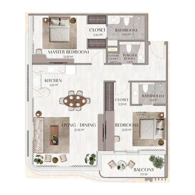 2 bedroom Apartments -  Urban Horizon floor plan