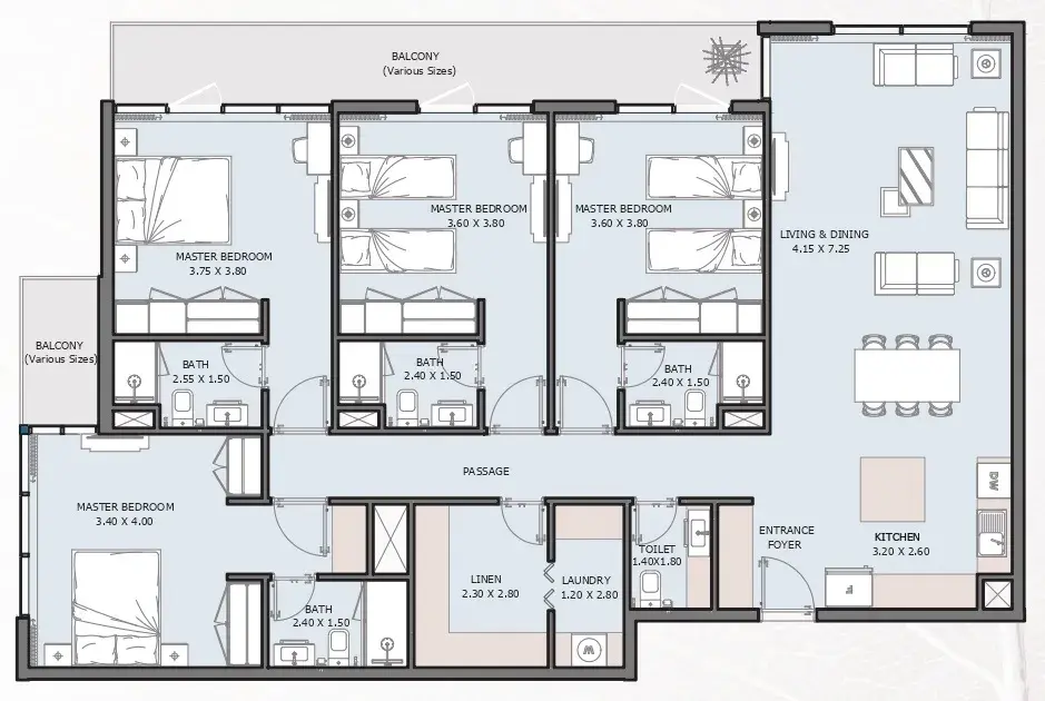 4 Bedrooms apartments - Verdana V floor plan