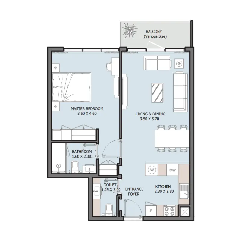1 bedroom floor plan