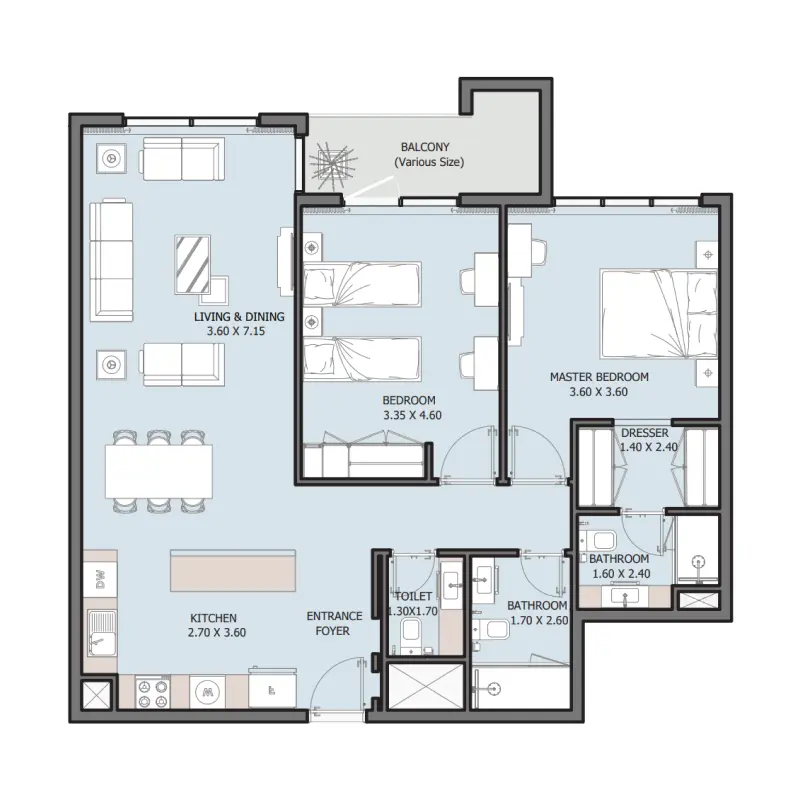 2 bedroom floor plan