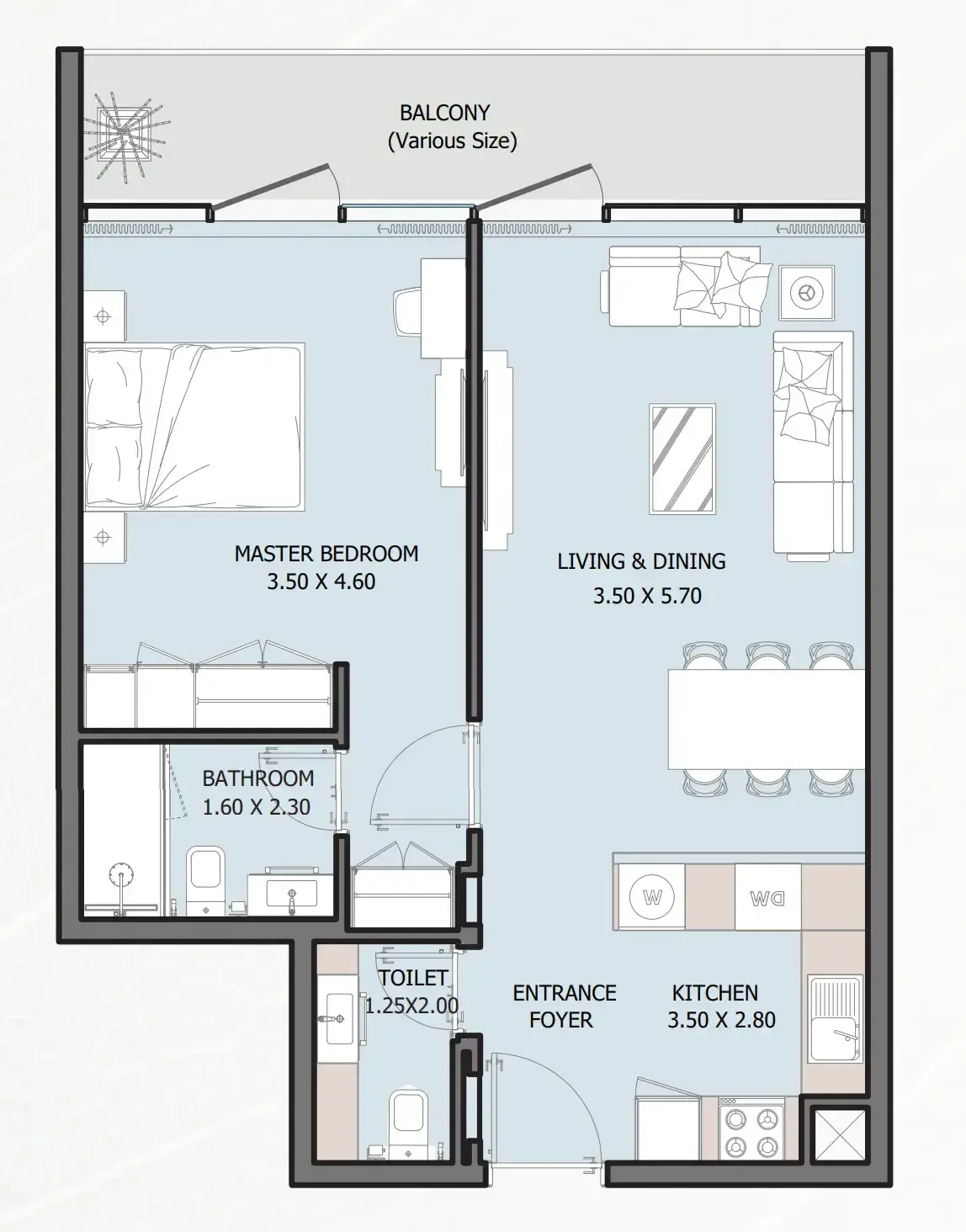 1 Bedroom apartments - Verdana VI floor plan