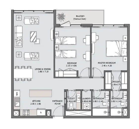 2 Bedrooms apartments - Verdana VI floor plan